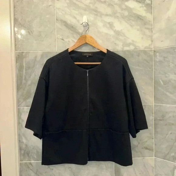 Lafayette 148 Navy Blue 1/2-Sleeve Zip Jacket w/ Pockets size M - Picture 5 of 10